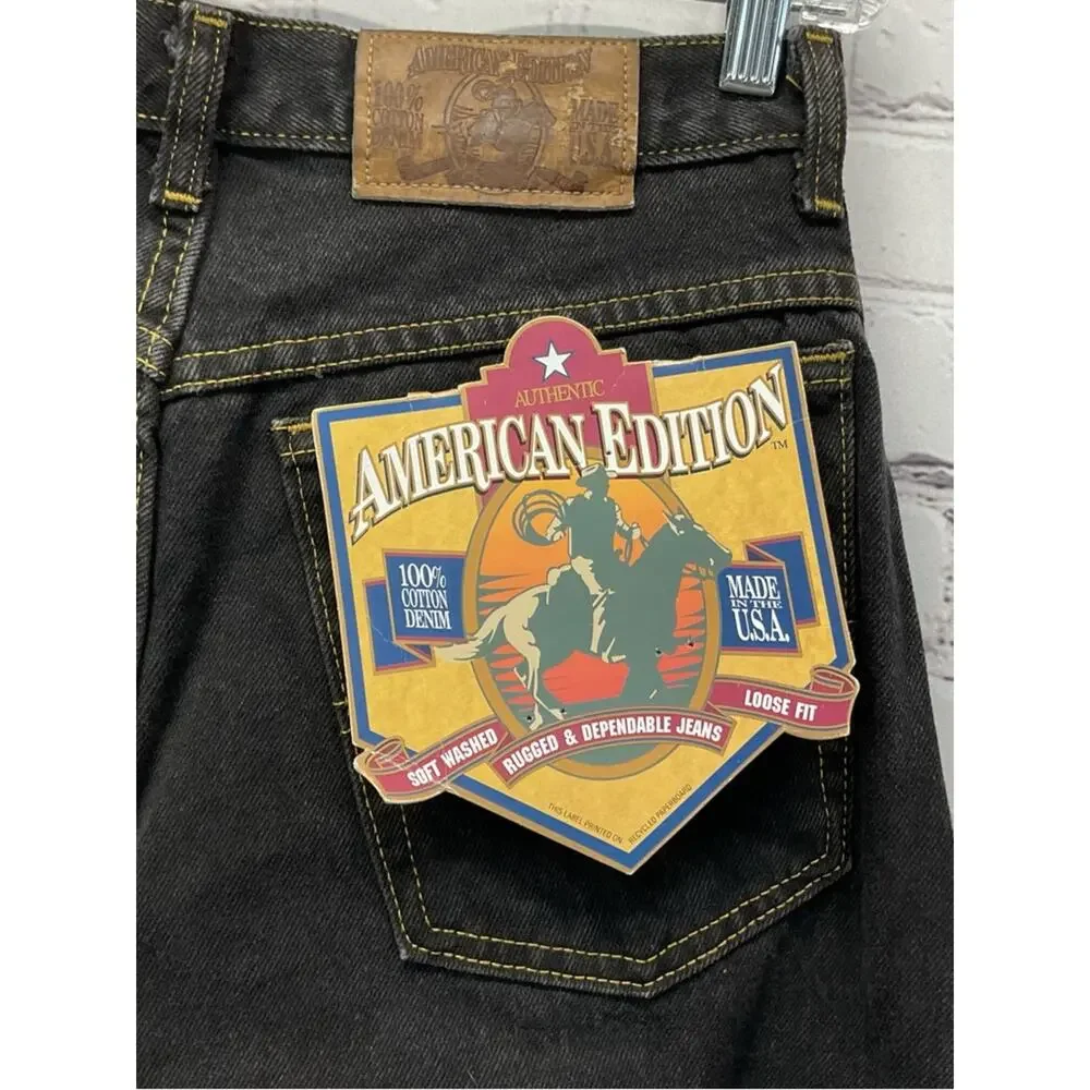 Vintage Rare American Edition Jeans Men 32x34 Black Denim Pleat Straight Leg USA